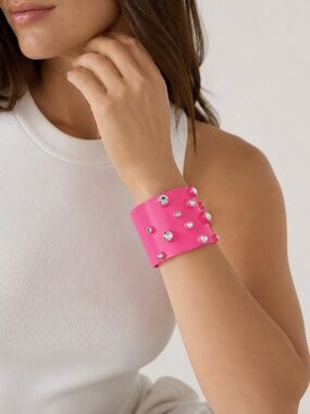 Bold Neon Pink Studded Cuff Bracelet – 60mm Wide